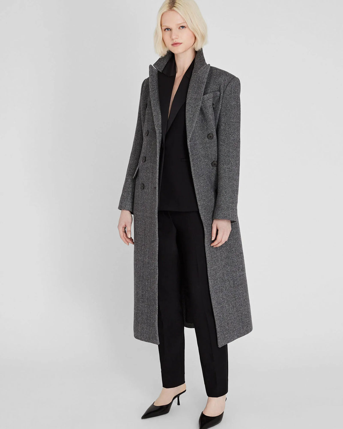 Cinched Waist Herringbone Twill Coat
