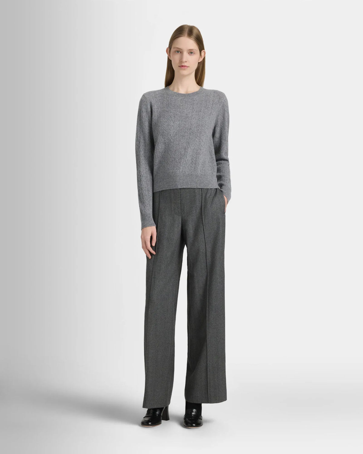 Cashmere Mini Cable Long Sleeve Crew