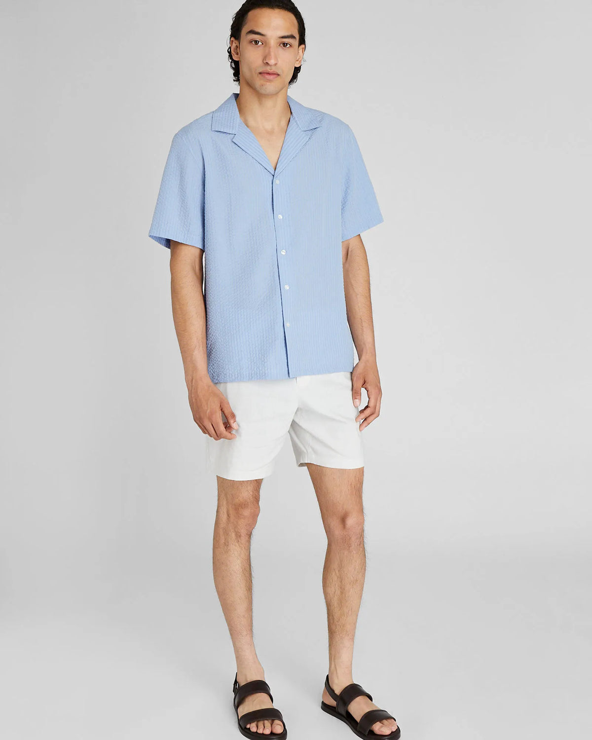 Short Sleeve Camp Collar Seersucker Shirt