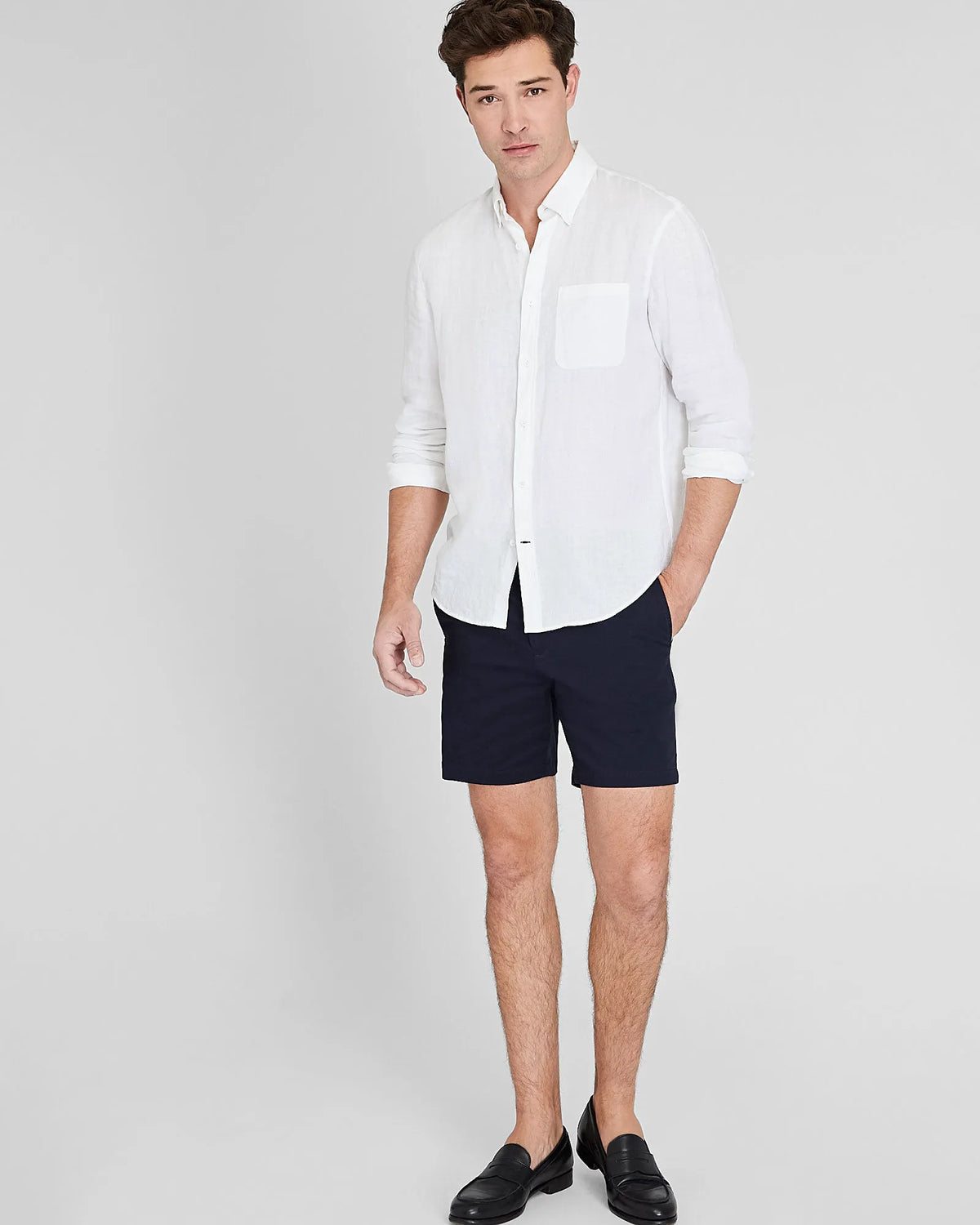 Long-Sleeve Solid Linen Shirt