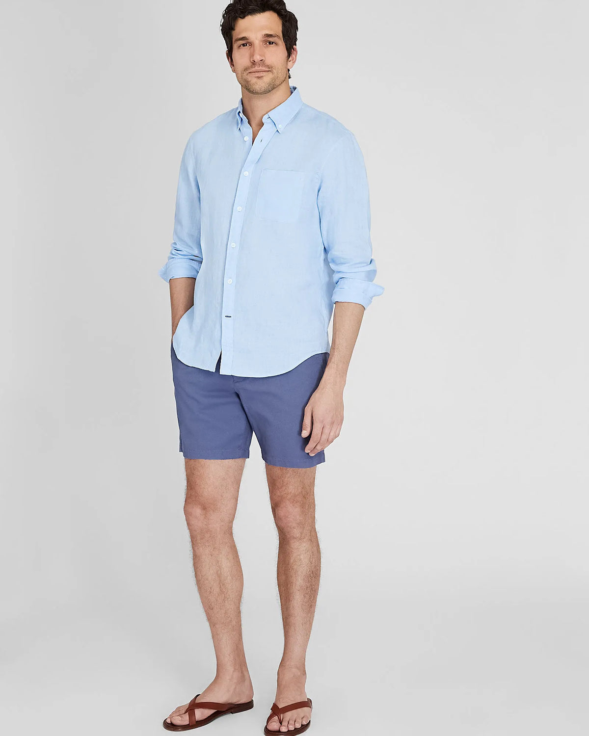 Long-Sleeve Solid Linen Shirt