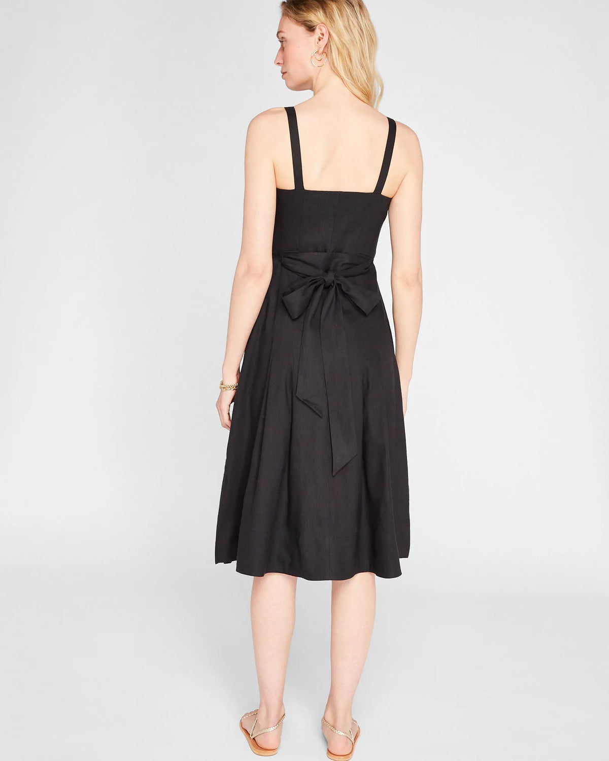 Solid Linen Blend Midi Dress