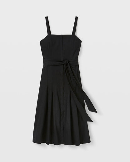 Solid Linen Blend Midi Dress