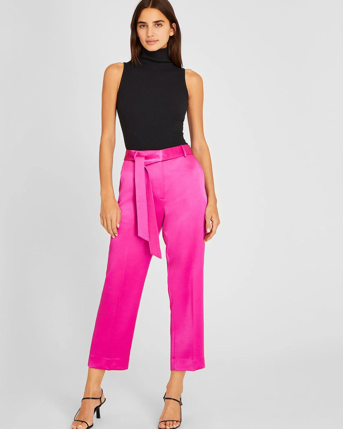 Belted Slim Satin Trouser