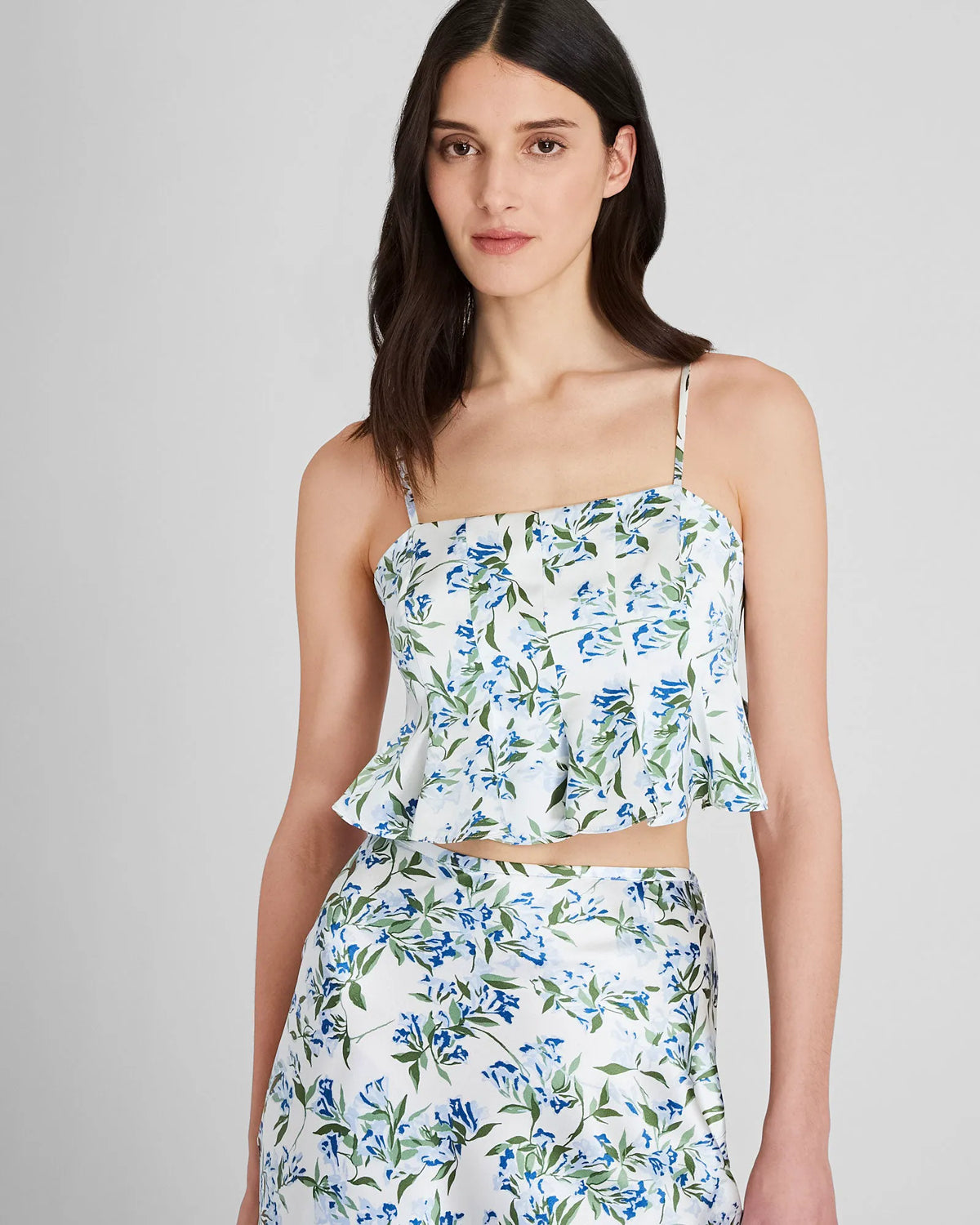 Silk Charmeuse Cropped Flounce Tank