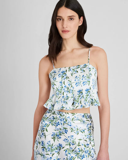 Silk Charmeuse Cropped Flounce Tank