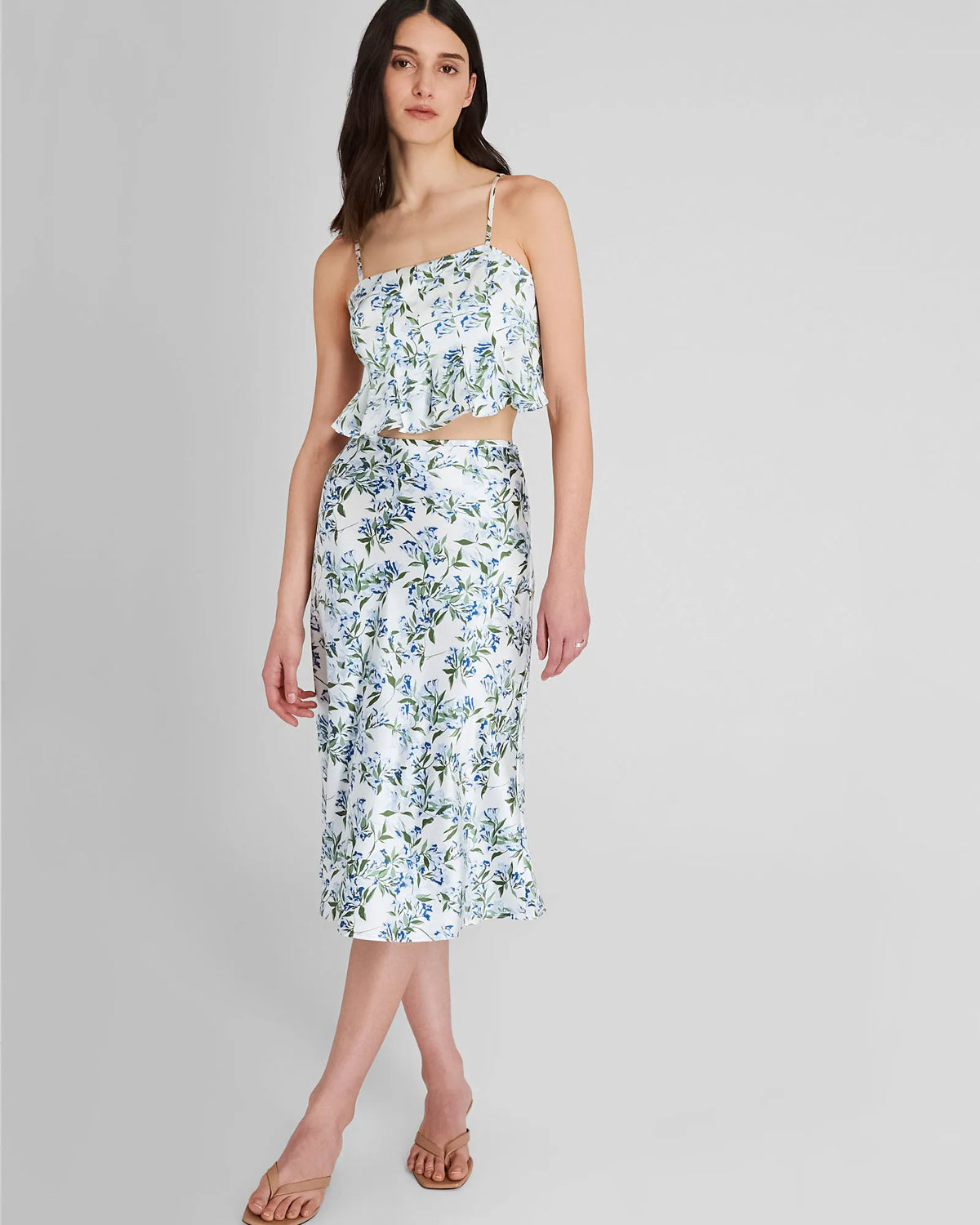Silk Charmeuse Cropped Flounce Tank
