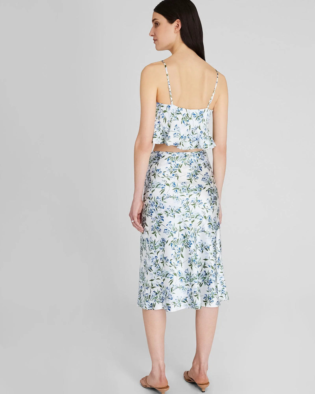 Silk Charmeuse Cropped Flounce Tank