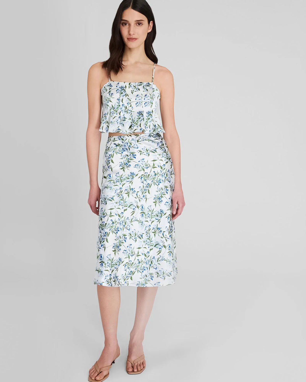 Silk Charmeuse Cropped Flounce Tank