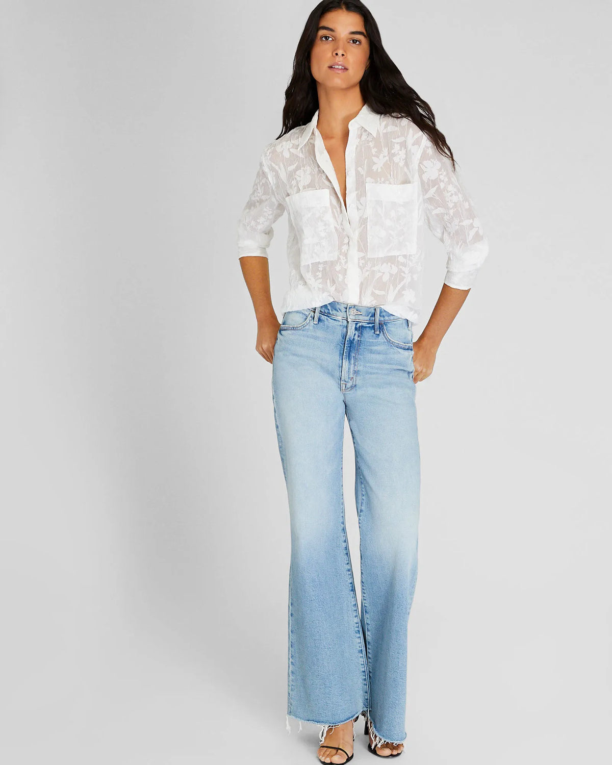 Sheer Floral Button-Down Shirt