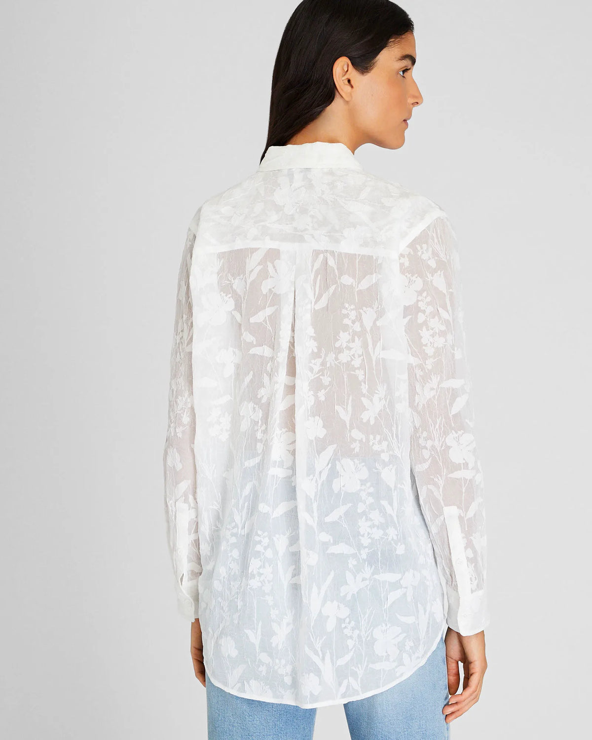 Sheer Floral Button-Down Shirt
