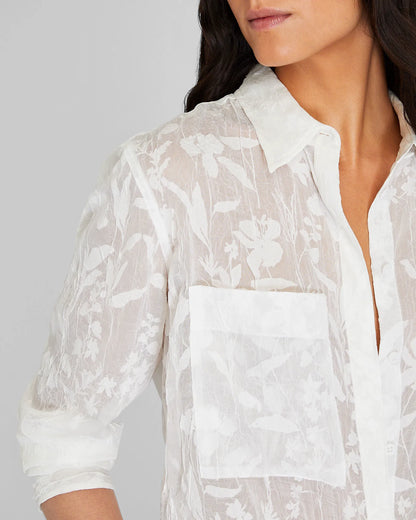 Sheer Floral Button-Down Shirt
