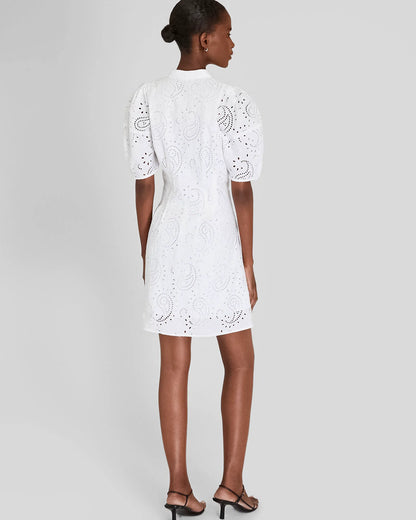 Eyelet Balloon Sleeve Mini Dress