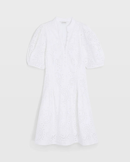 Eyelet Balloon Sleeve Mini Dress