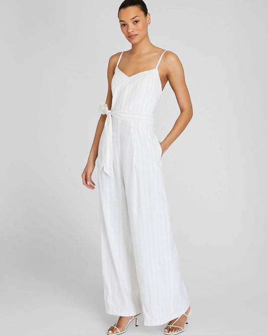 Pinstripe Linen Blend Jumpsuit