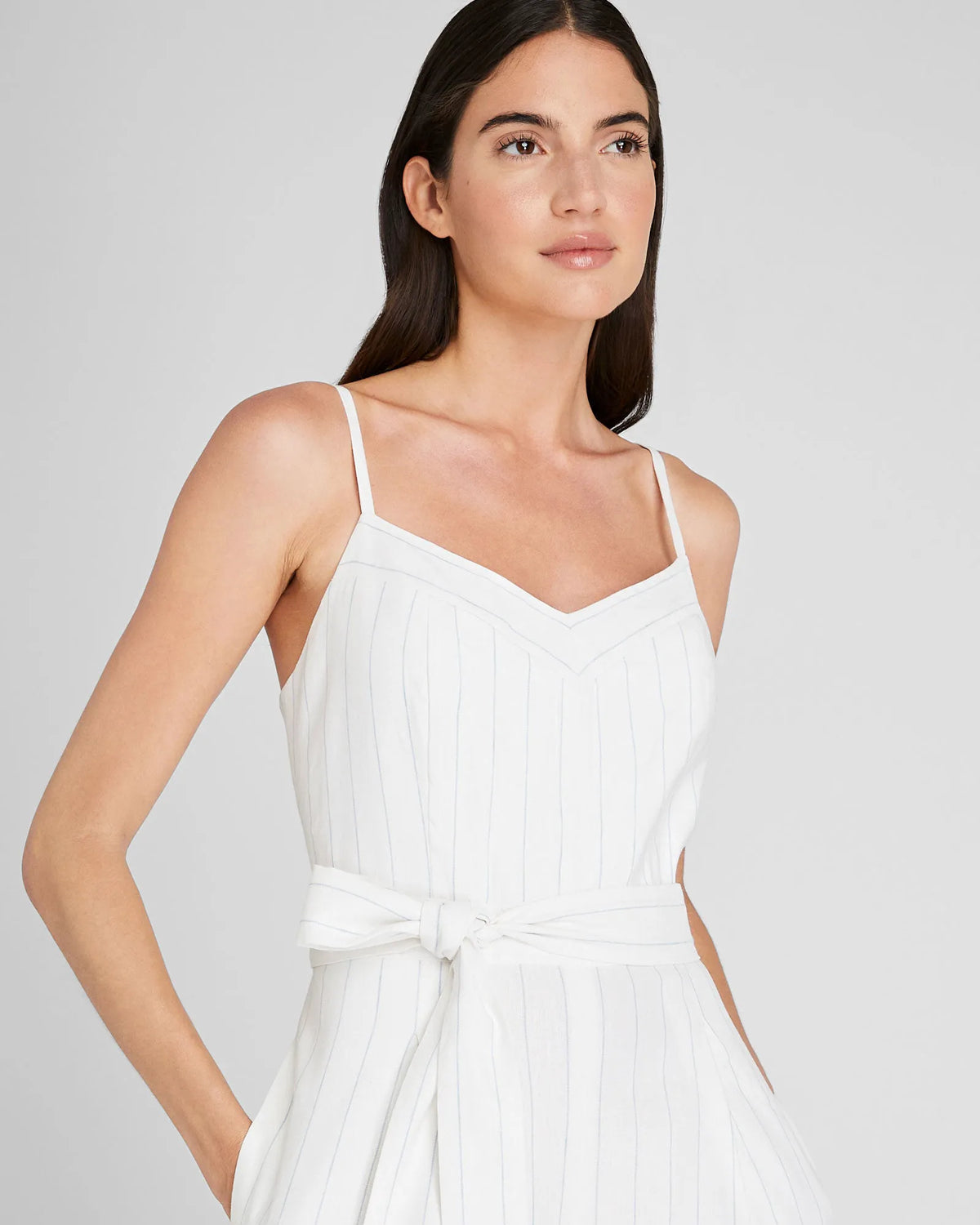 Pinstripe Linen Blend Jumpsuit