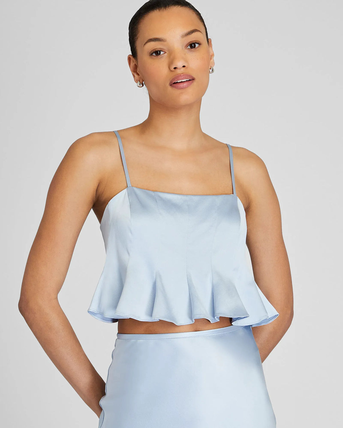 Silk Charmeuse Cropped Flounce Tank