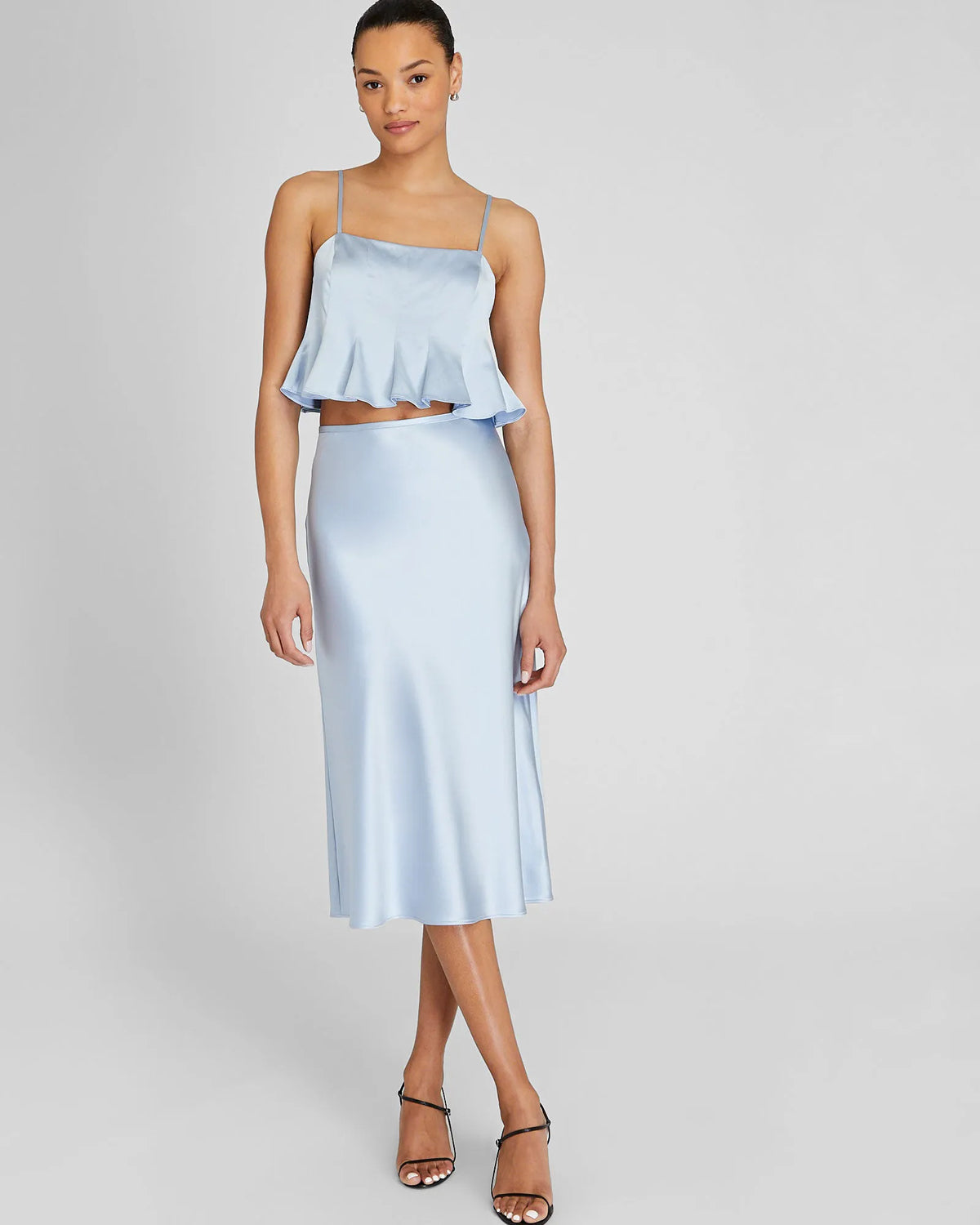 Silk Charmeuse Cropped Flounce Tank