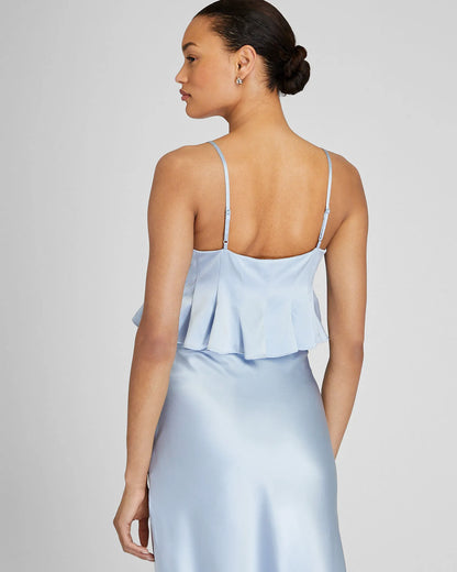 Silk Charmeuse Cropped Flounce Tank