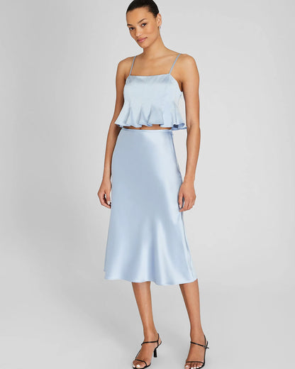 Silk Charmeuse Cropped Flounce Tank