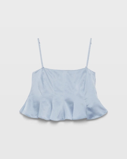 Silk Charmeuse Cropped Flounce Tank