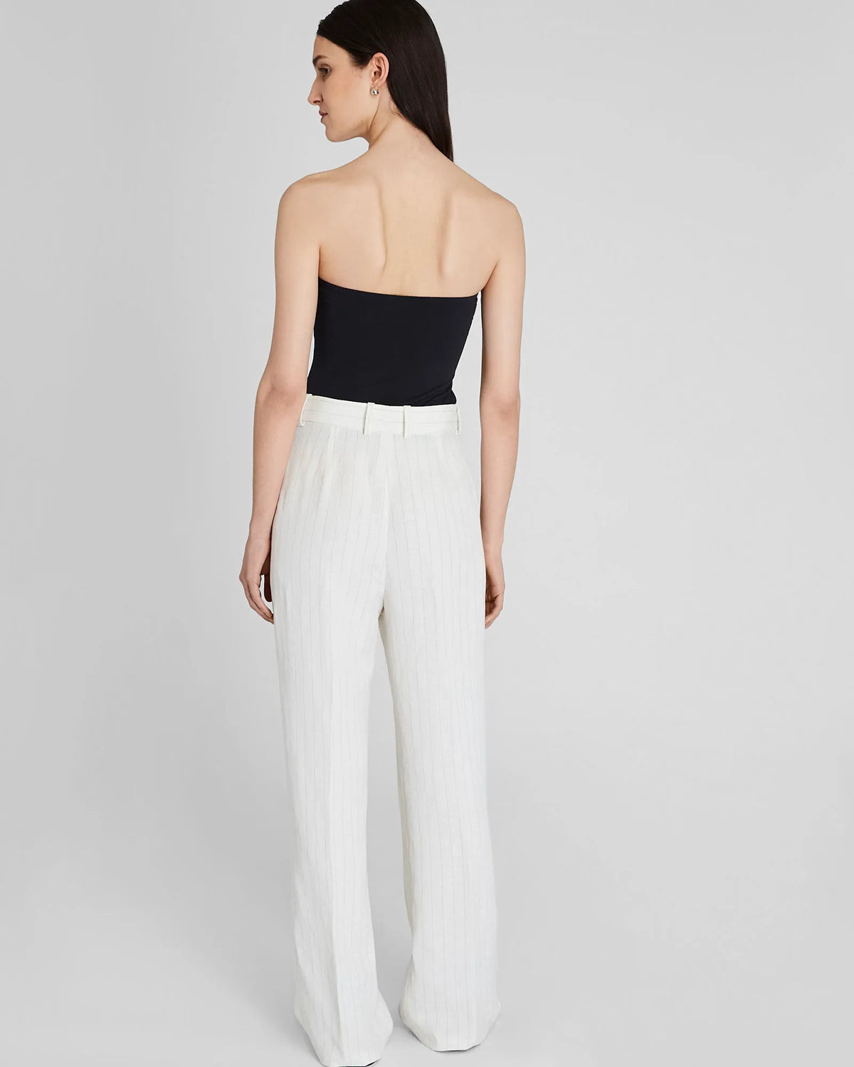 Pinstripe Pleated Linen Blend Trouser