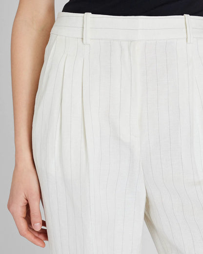 Pinstripe Pleated Linen Blend Trouser