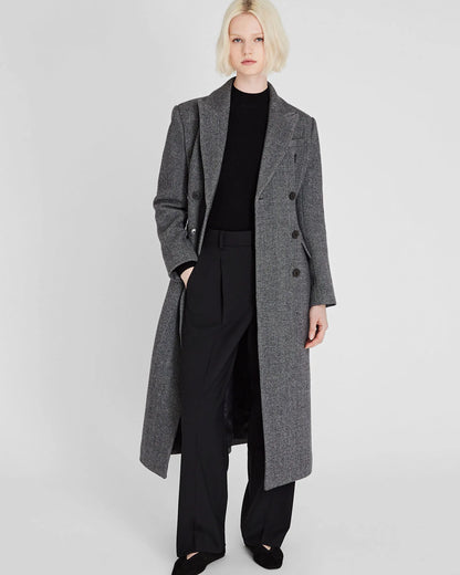 Cinched Waist Herringbone Twill Coat