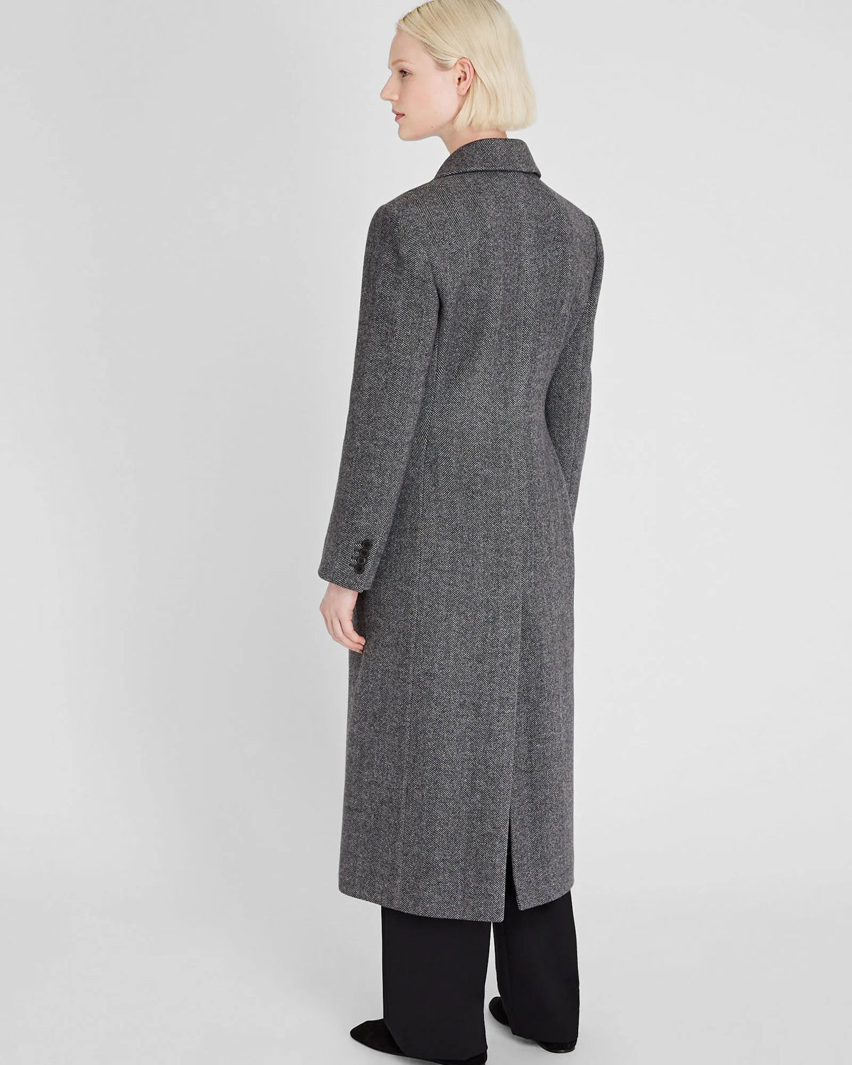 Cinched Waist Herringbone Twill Coat