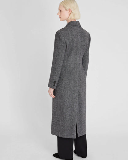 Cinched Waist Herringbone Twill Coat