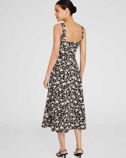Printed Square-Neck Midi Dress