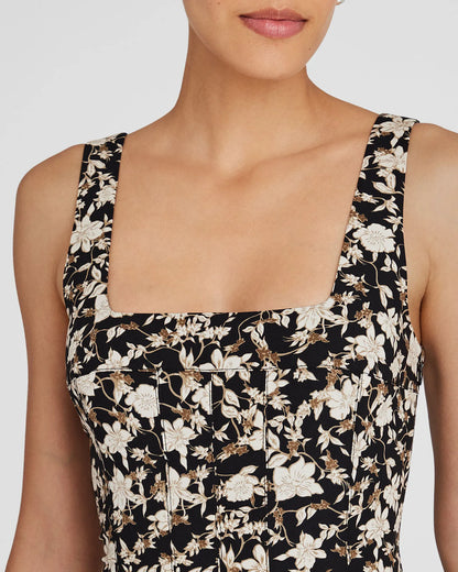 Printed Square-Neck Midi Dress