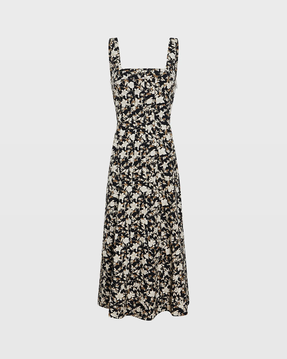 Printed Square-Neck Midi Dress