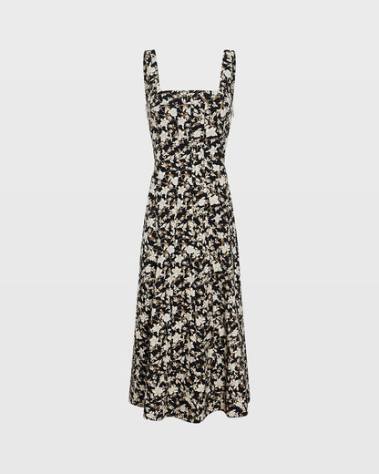 Printed Square-Neck Midi Dress