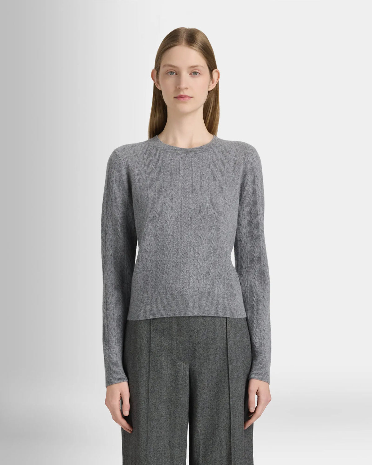 Cashmere Mini Cable Long Sleeve Crew