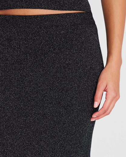 Metallic Ribbed-Knit Midi Skirt