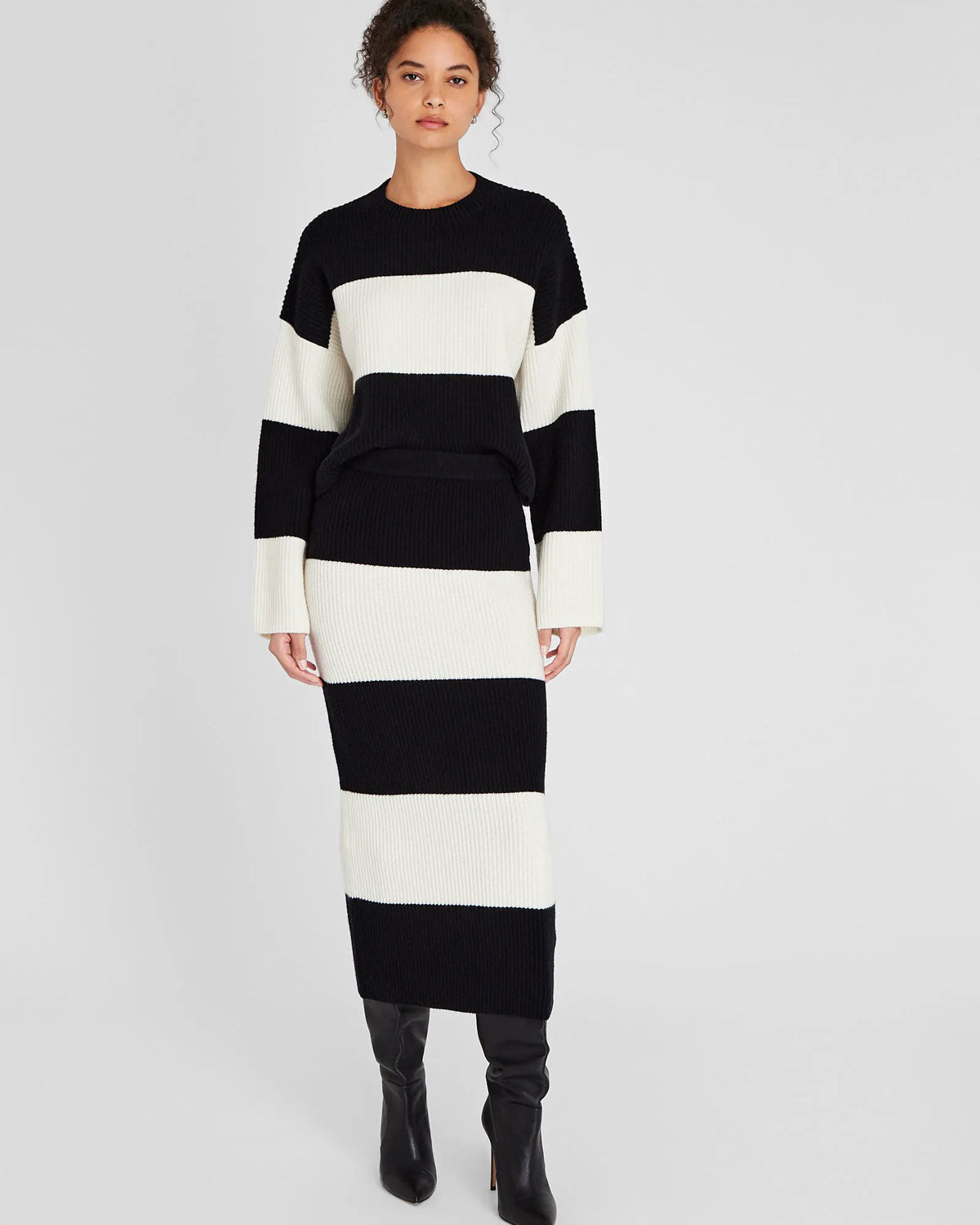 Striped Wool Blend Midi Skirt