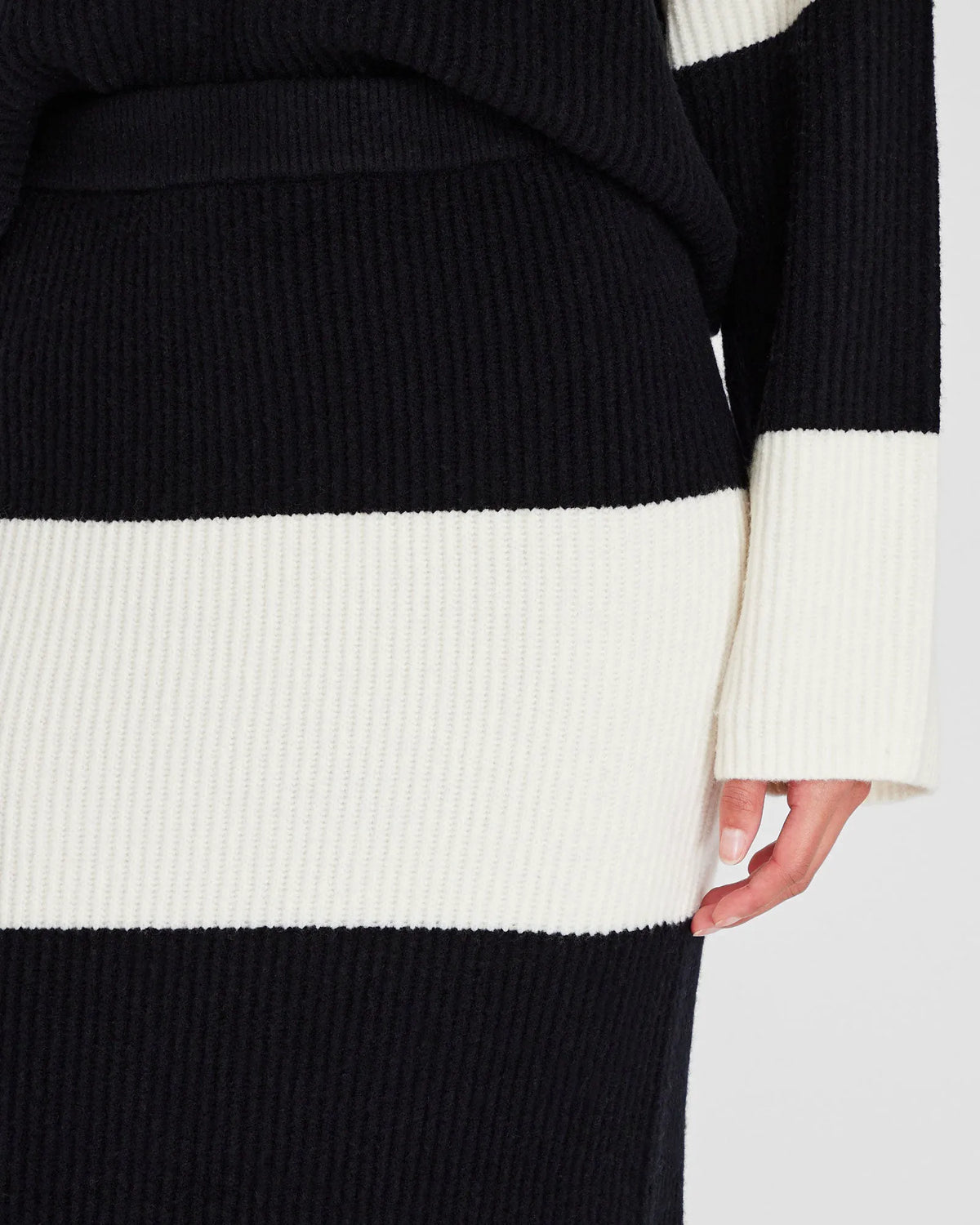 Striped Wool Blend Midi Skirt