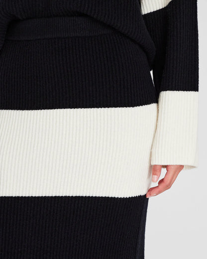 Striped Wool Blend Midi Skirt