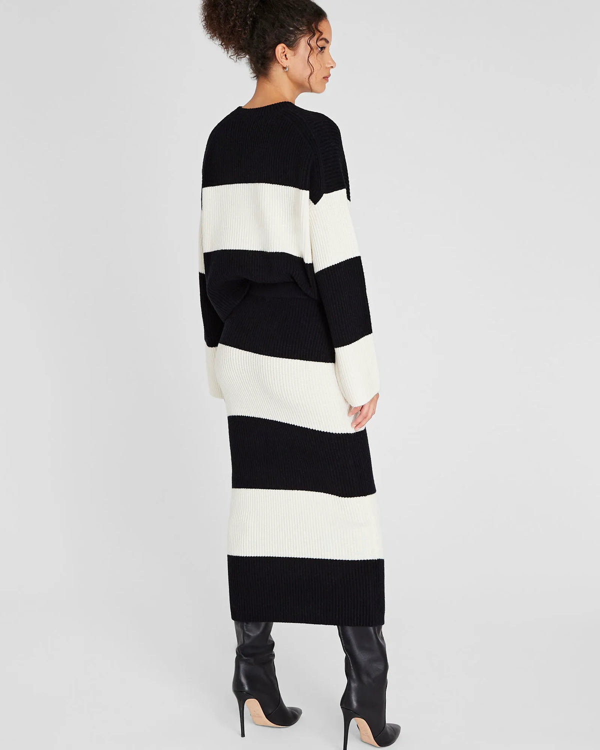 Striped Wool Blend Midi Skirt