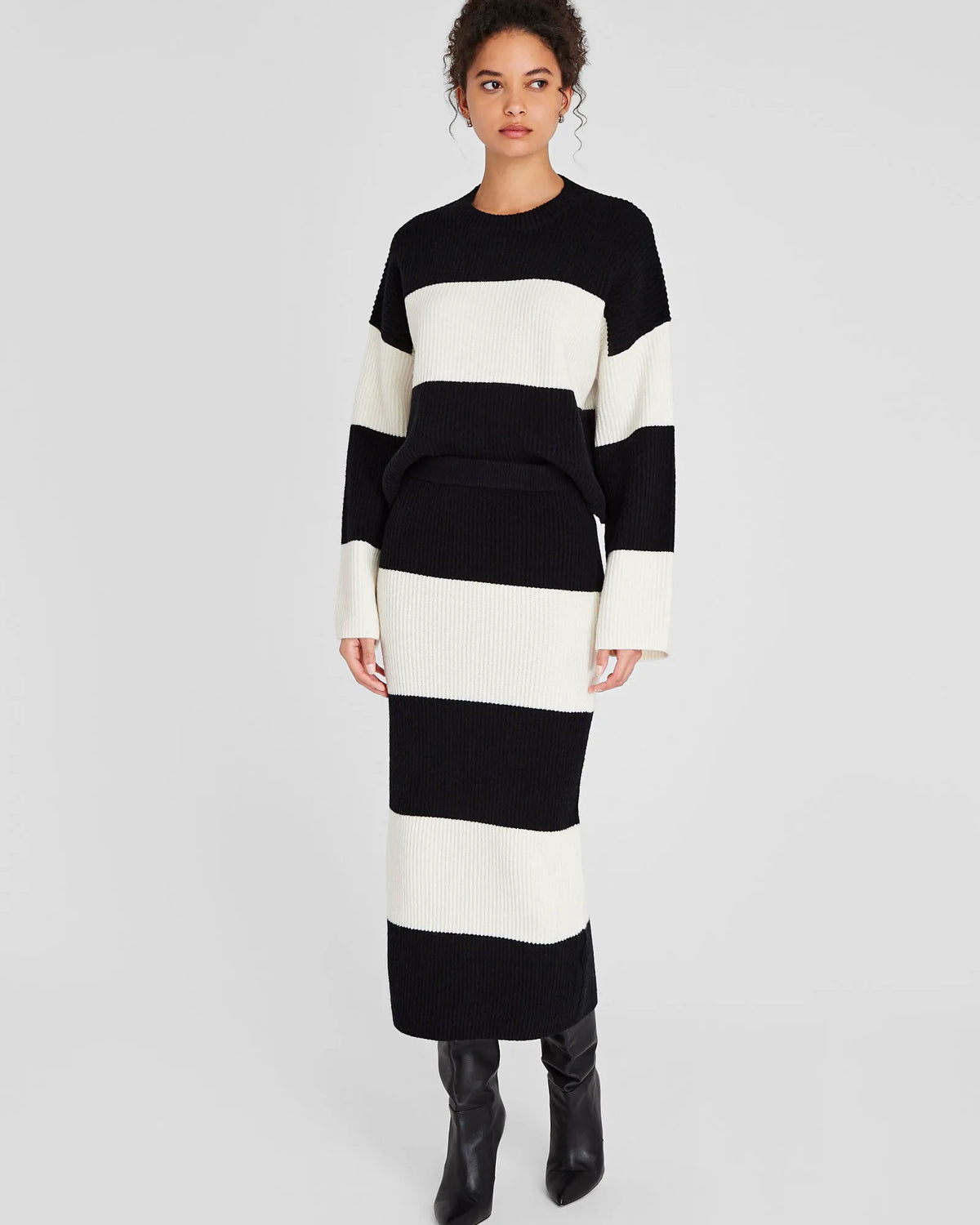 Striped Wool Blend Midi Skirt