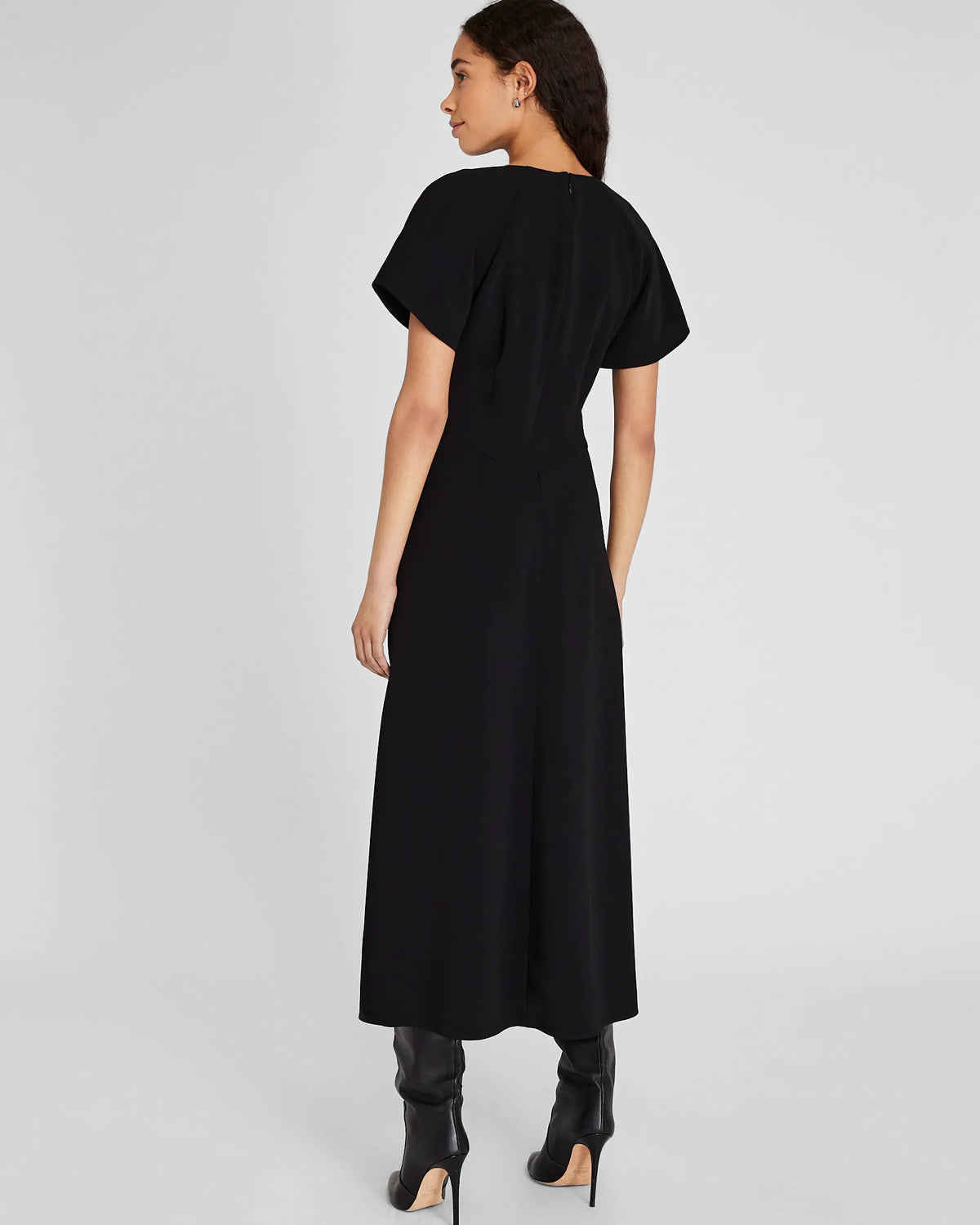 Flutter Sleeve Crepe Midi Dress