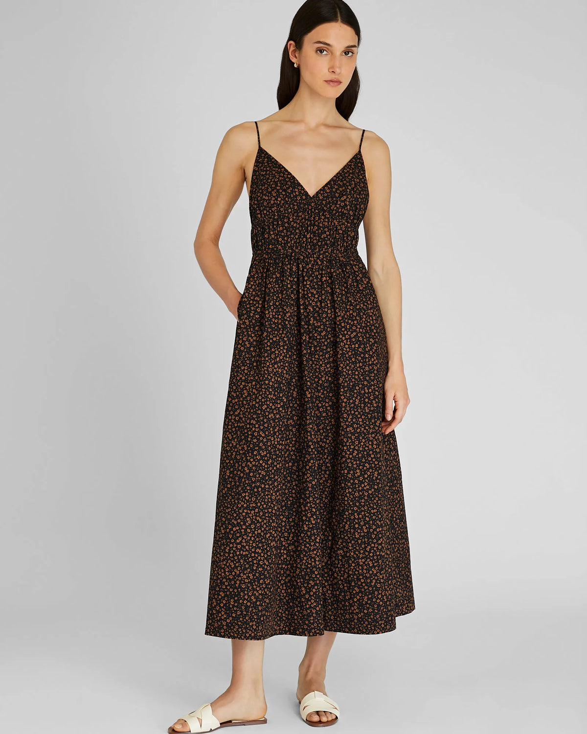 Scoop Back Shirred Dress