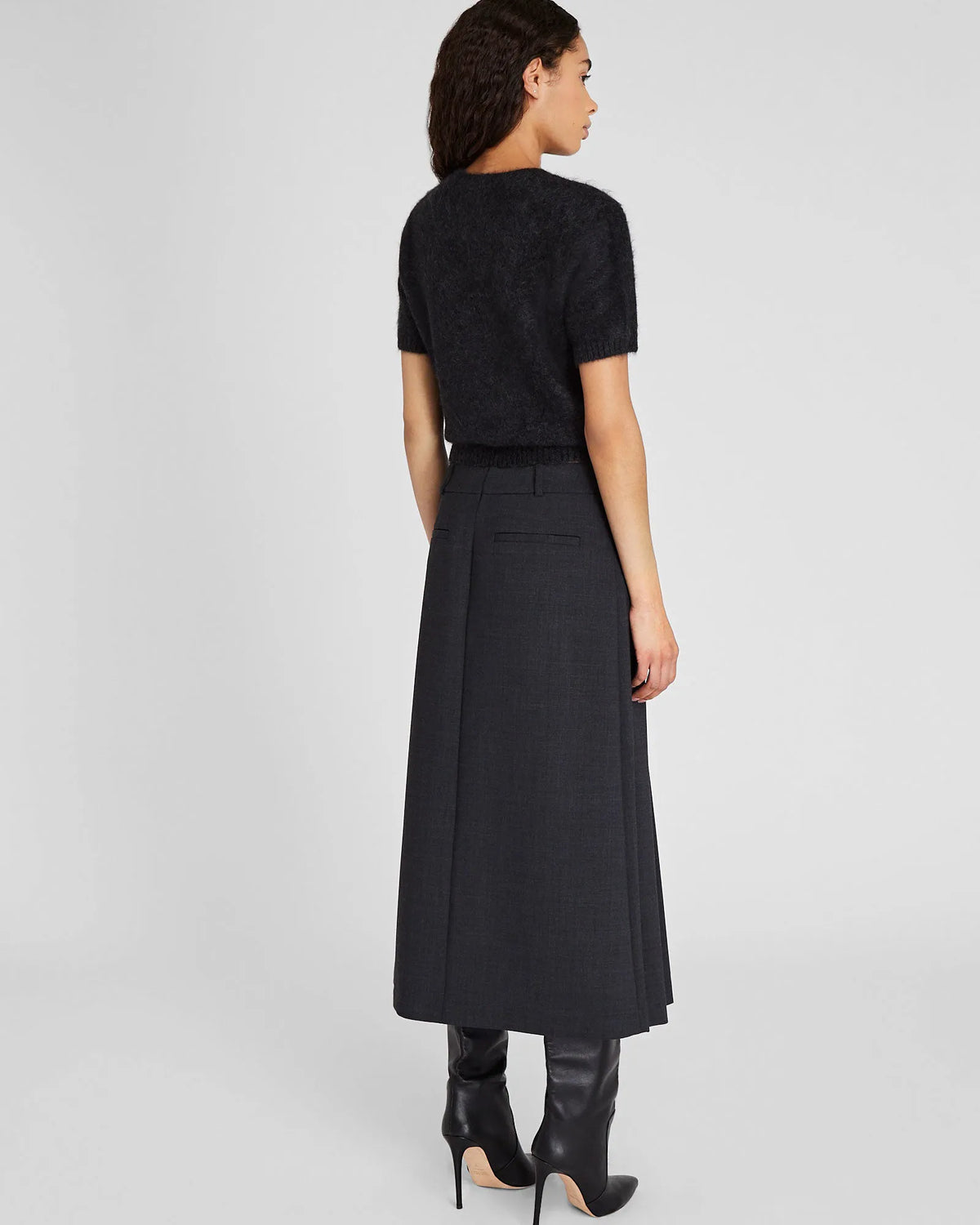 Wool Blend Pleated Midi Skirt