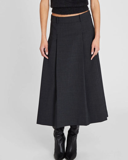 Wool Blend Pleated Midi Skirt