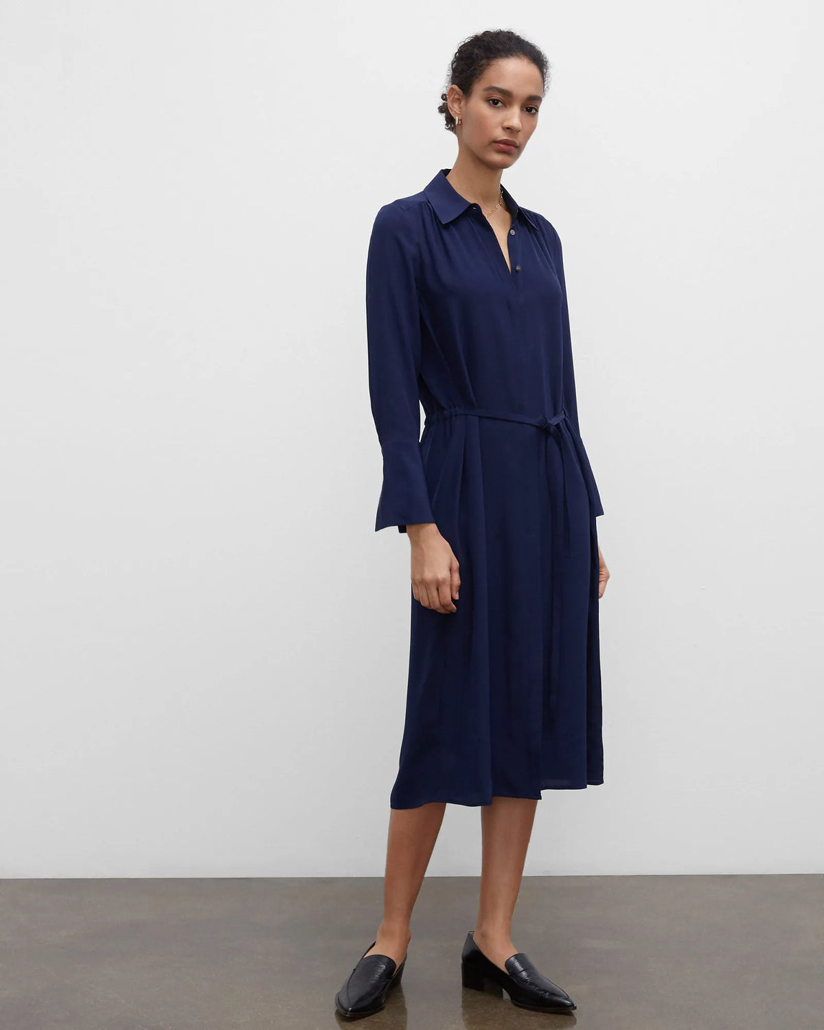 Shirred Back Midi Shirt Dress