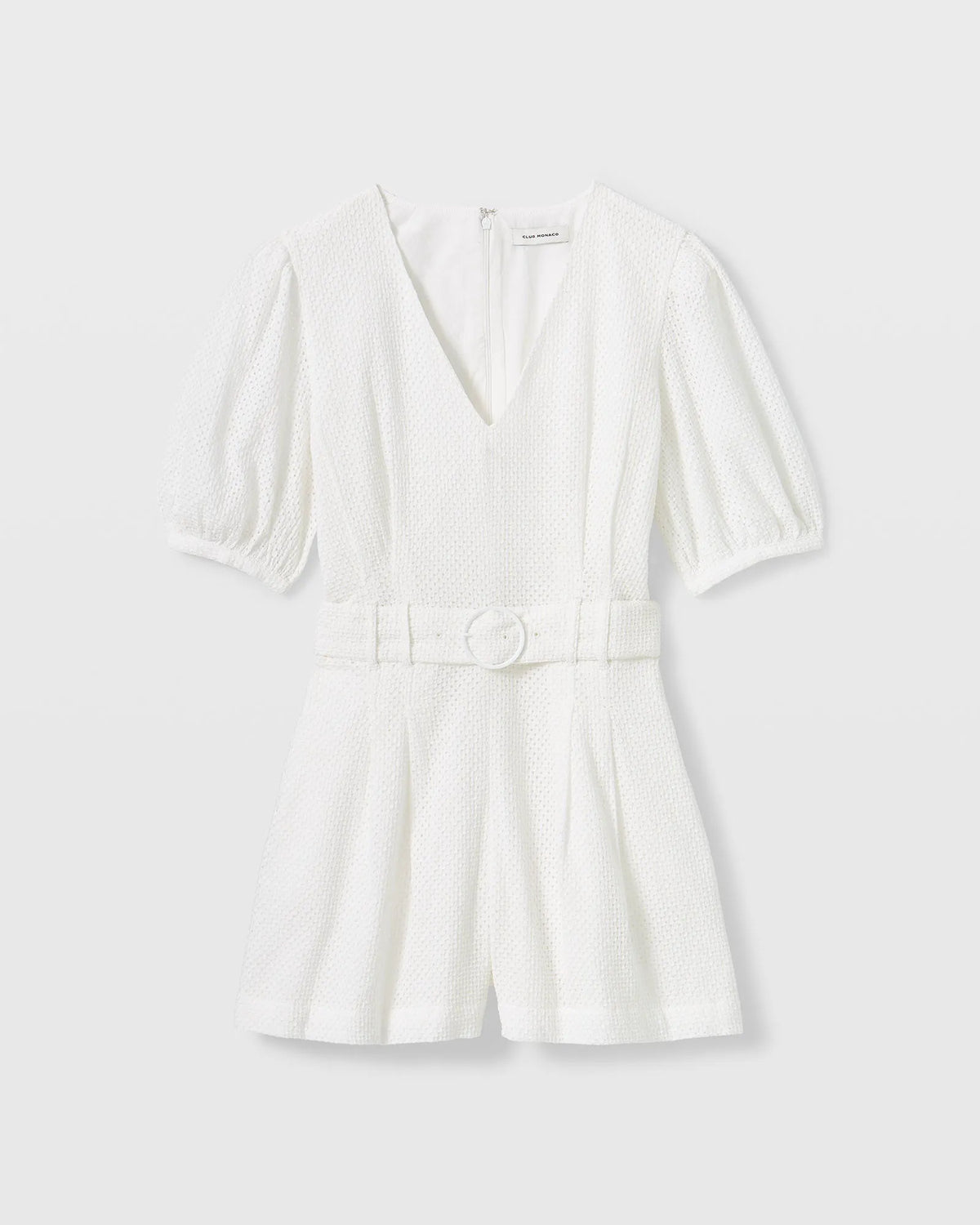 Belted Puff Sleeve Eyelet Romper