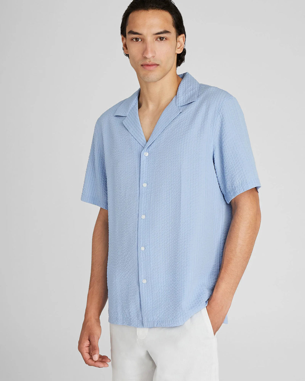 Short Sleeve Camp Collar Seersucker Shirt