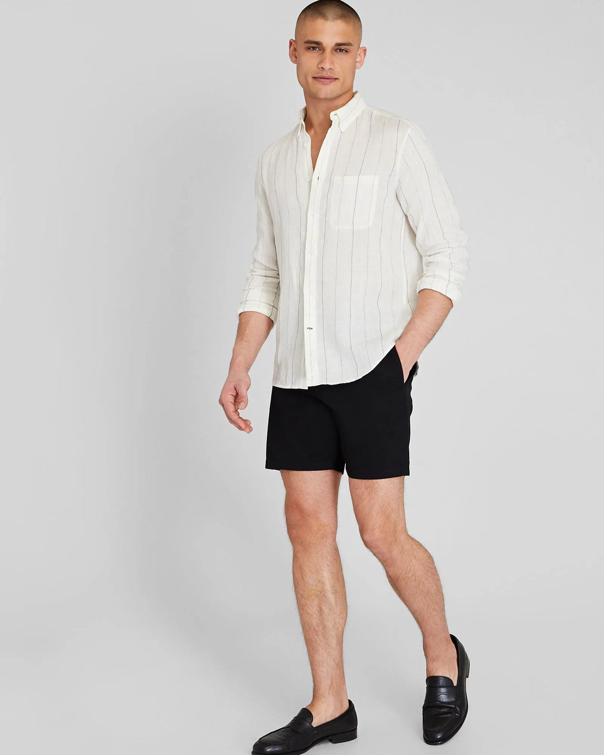Long Sleeve Wide Stripe Linen Shirt