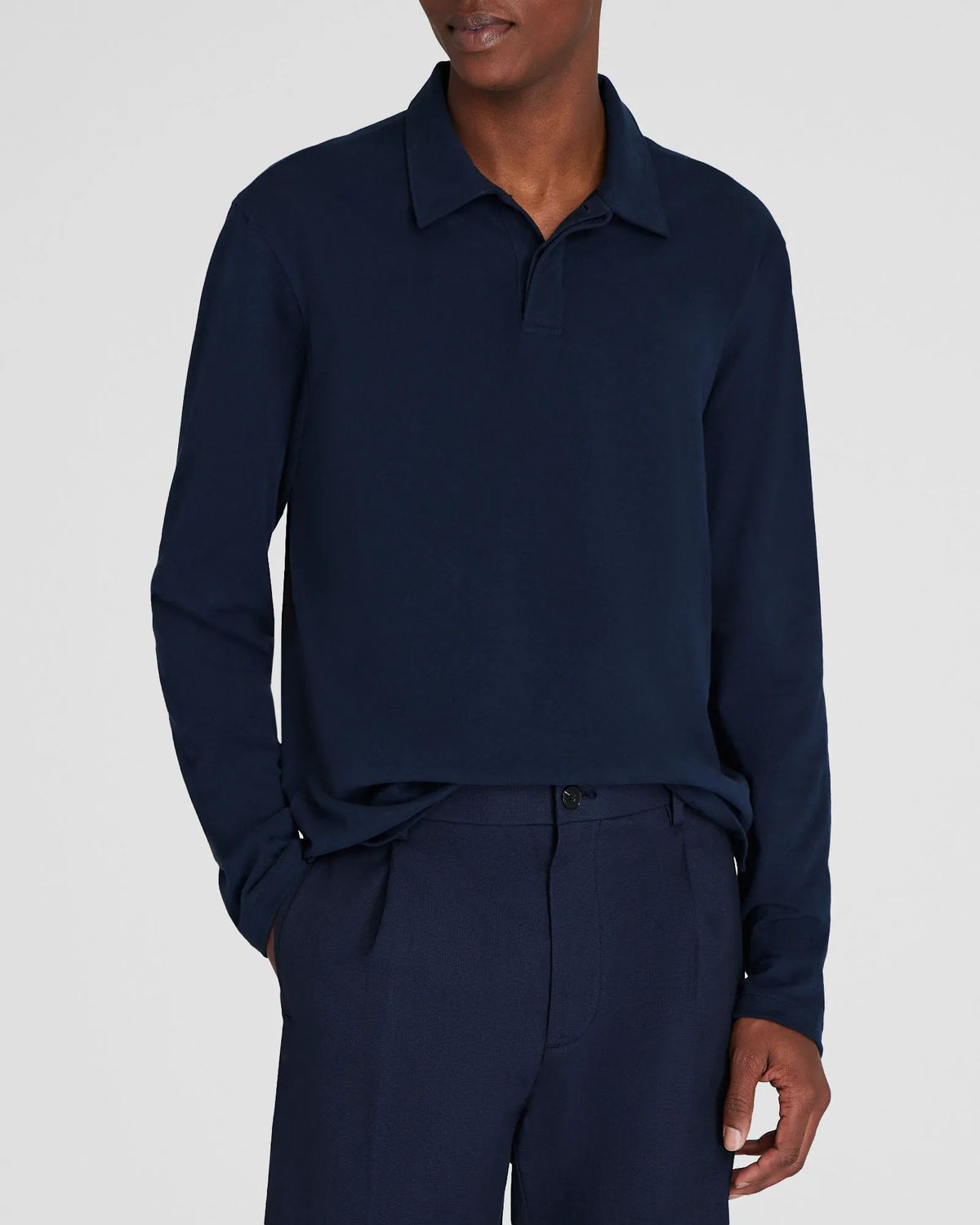Long-Sleeve Brushed Cotton Polo